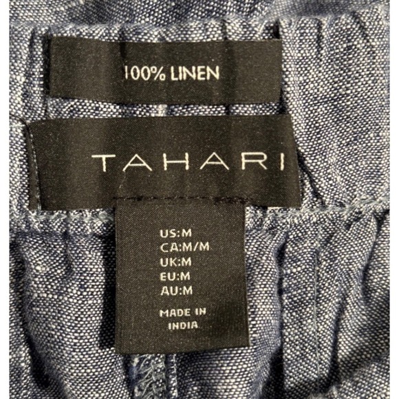Tahari 100% Linen Comfortable Blue Coastal Elastic Waist Four Pockets Shorts M - Picture 3 of 3
